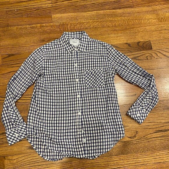 Rails womens XS navy white gingham button down - Picture 1 of 6